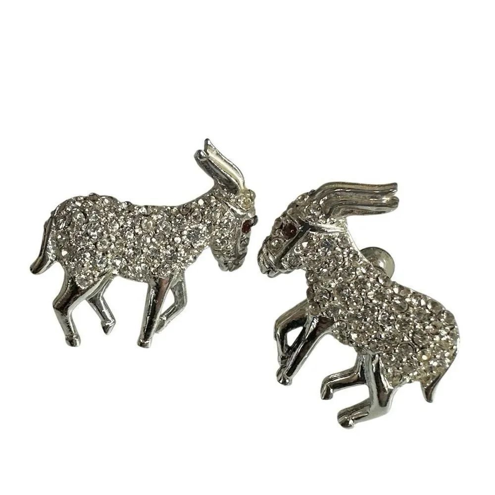 Vintage Rhinestone Donkey Clip-On Earrings